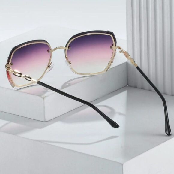 Rhinestone Decor Rimless Fashion Gradient Sunglasses UV400 NWOT - Picture 4 of 5